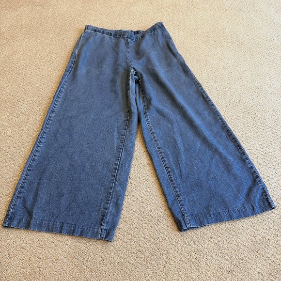 J McLaughlin Pant Chambray Wide Leg Crop Lyocell Linen Boho Coastal Grandma Sz 4 - Picture 1 of 11